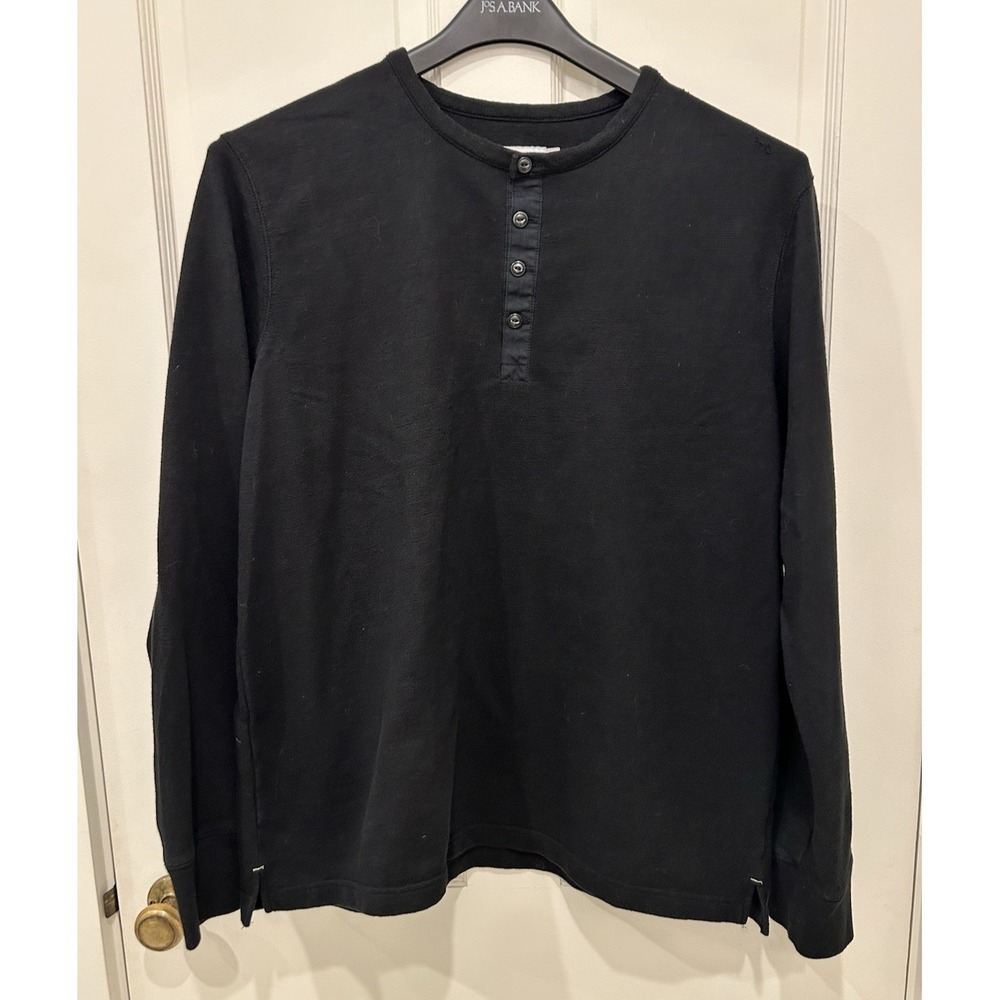 Goodfellow Henley Shirt Mens XL Black Long Sleeve Textured Cotton Blend
